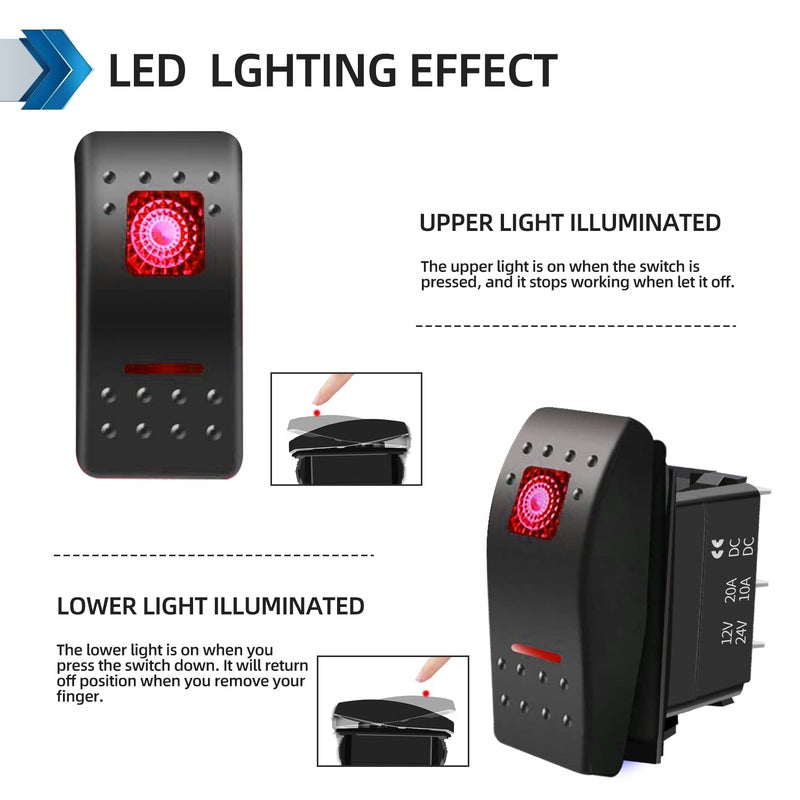 FXC Momentary Rocker Switch 7Pin Laser (ON)/Off/(ON) Red LED Light 20A/12V 10A/24V Toggle Switch with Jumper Wires Set for Automotive Boat Marine Truck Jeep Off-Road Bus RV - Image 4